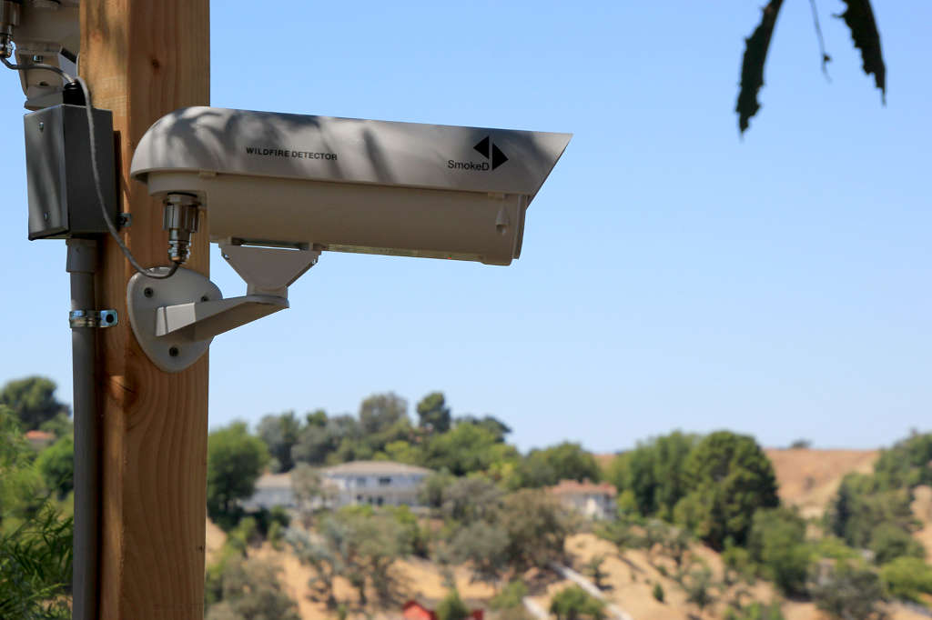 photograph of the installed surveillance camera that detects smoke - side view