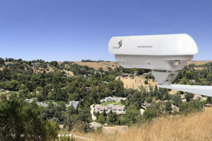 view of the installed neighborhood surveillance camera that detects smoke